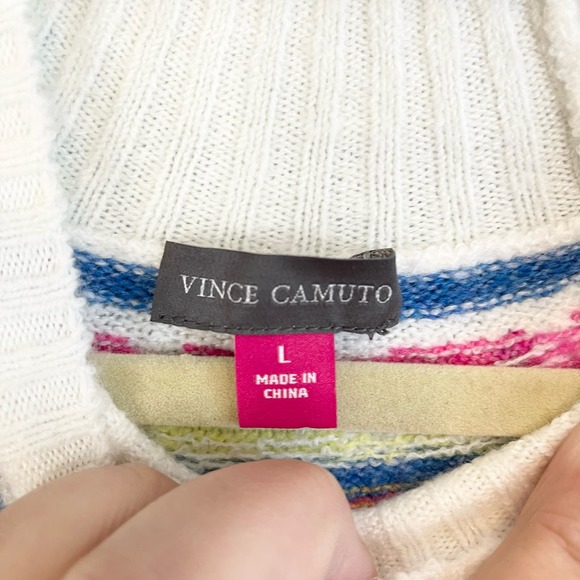 Vince Camuto Cream Fair Isle Mock Neck Knitted Winter Pullover Sweater Large - Picture 7 of 8